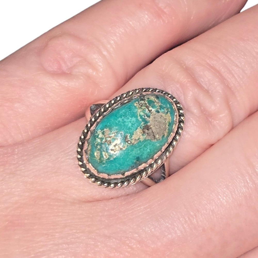 Jamison Kee Ring Navajo Size 7 Kingman Turquoise Sterling Silver Native American